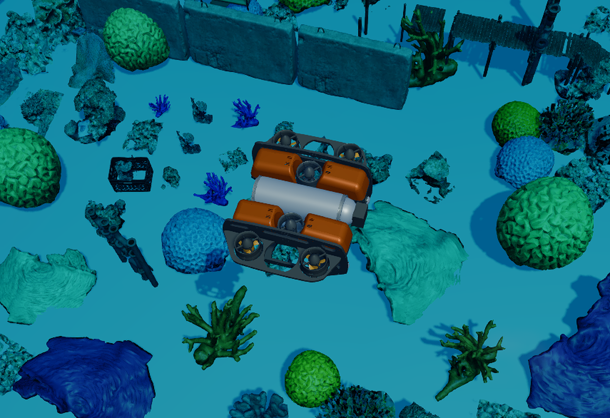 DeepVertex ROV in mission over the coral survey area (simulation)